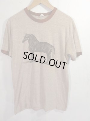 画像1: USA 70s Vintage Hanes Horse リンガー トリム Tシャツ 馬